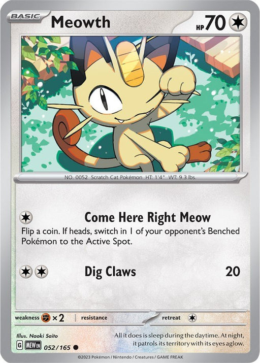 Pokemon Meowth 052/165 SV: Scarlet & Violet 151 Normal - EternaCards