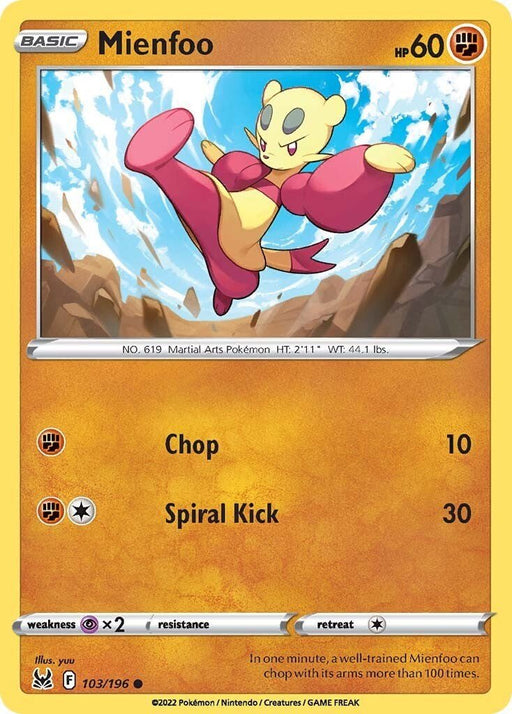 Pokemon Mienfoo 103/196 SWSH11: Lost Origin Reverse Holo - EternaCards