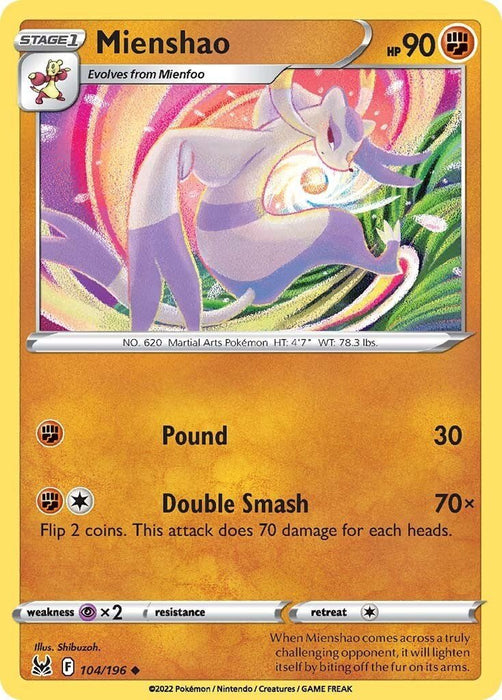 Pokemon Mienshao 104/196 SWSH11: Lost Origin Reverse Holo - EternaCards