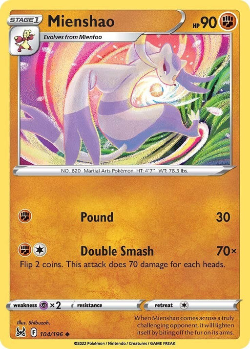 Pokemon Mienshao 104/196 SWSH11: Lost Origin Reverse Holo - EternaCards