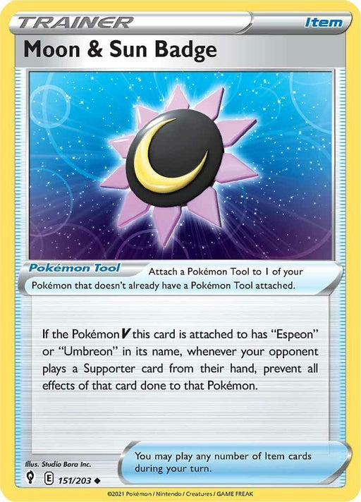 Pokemon Moon & Sun Badge 151/203 SWSH07: Evolving Skies Reverse Holo - EternaCards