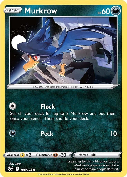 Pokemon Murkrow 106/195 SWSH12: Silver Tempest Reverse Holo - EternaCards