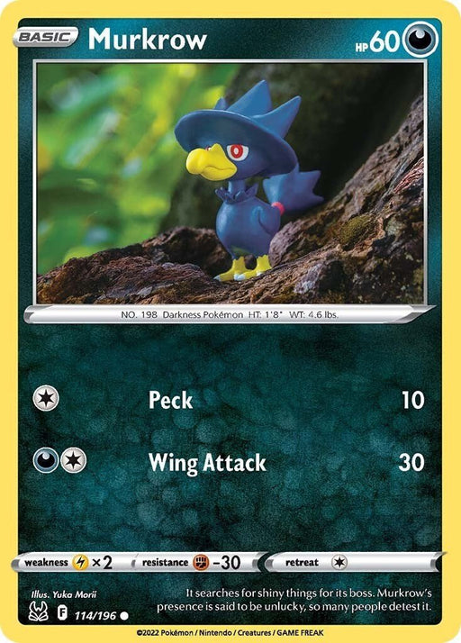 Pokemon Murkrow 114/196 SWSH11: Lost Origin Reverse Holo - EternaCards