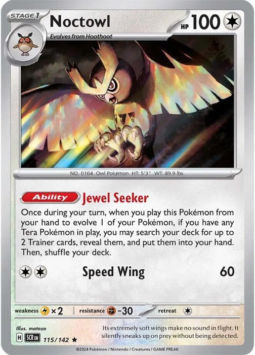 Pokemon Noctowl 115/142 SV07: Stellar Crown Reverse Holo - EternaCards
