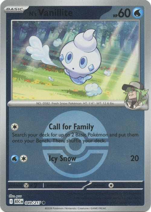 Pokemon N's Vanillite (Poke Ball) 049/217 ME: Ascended Heroes Reverse Holo - Eterna Cards