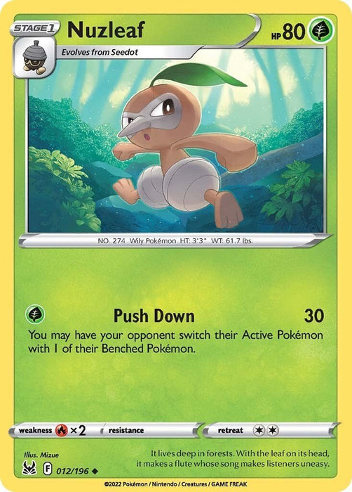 Pokemon Nuzleaf 012/196 SWSH11: Lost Origin Reverse Holo - EternaCards