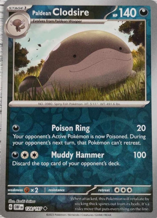 Pokemon Paldean Clodsire - 128/197 SV03: Obsidian Flames Reverse Holo - Eterna Cards