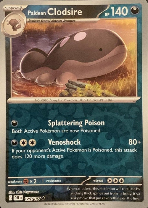 Pokemon Paldean Clodsire - 129/197 SV03: Obsidian Flames Normal - Eterna Cards