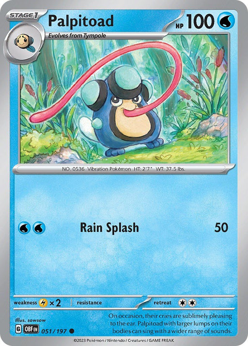 Pokemon Palpitoad 051/197 SV03: Obsidian Flames Reverse Holo - EternaCards