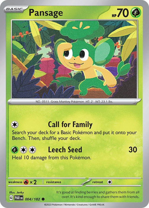 Pokemon Pansage 004/182 SV04: Paradox Rift Reverse Holo - EternaCards