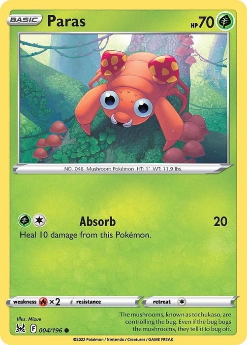 Pokemon Paras 004/196 SWSH11: Lost Origin Reverse Holo - EternaCards