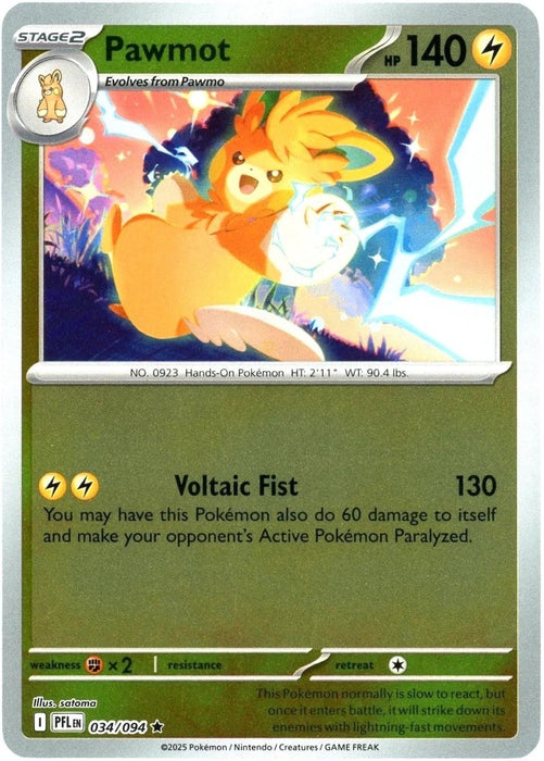 Pokemon Pawmot 034/094 ME02: Phantasmal Flames Holo - Eterna Cards