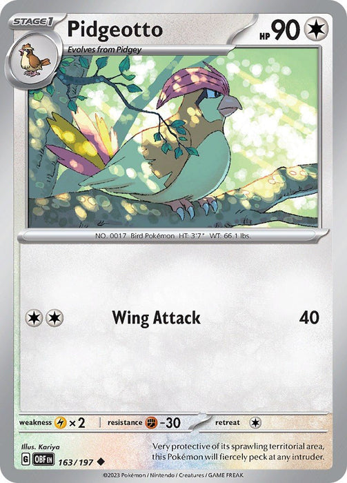 Pokemon Pidgeotto 163/197 SV03: Obsidian Flames Reverse Holo - EternaCards