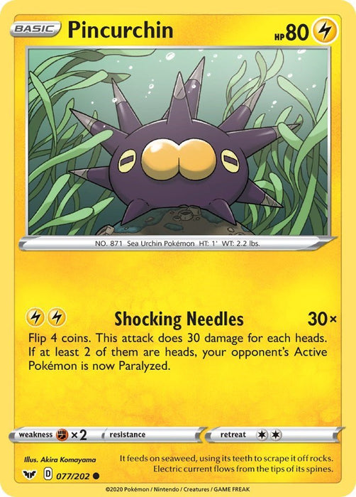 Pokemon Pincurchin 077/202 SWSH01: Sword & Shield Base Set Normal - Eterna Cards
