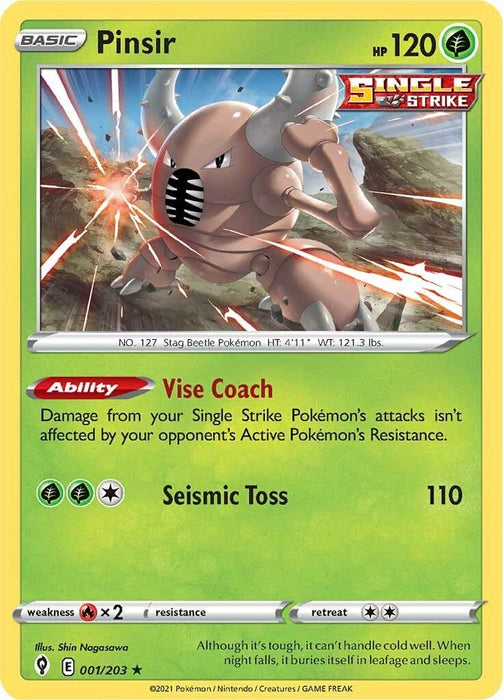 Pokemon Pinsir 001/203 SWSH07: Evolving Skies Reverse Holo - EternaCards