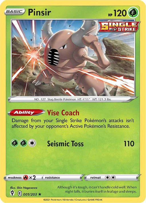 Pokemon Pinsir 001/203 SWSH07: Evolving Skies Reverse Holo - EternaCards