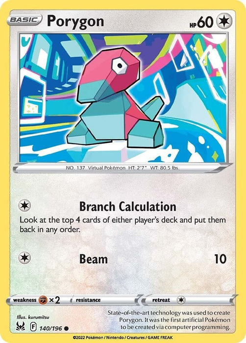 Pokemon Porygon 140/196 SWSH11: Lost Origin Reverse Holo - EternaCards