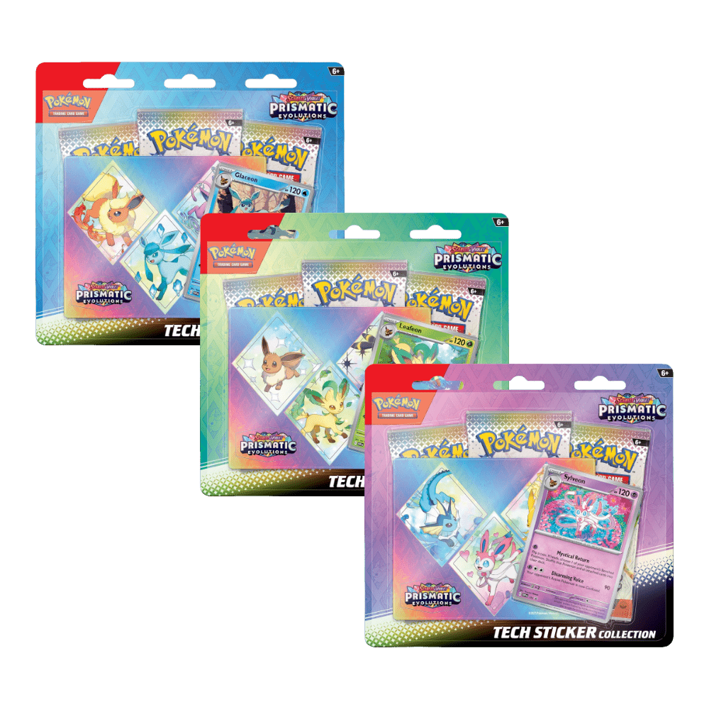 Pokemon Prismatic Evolutions Tech Sticker Collection (Leafeon, Glaceon & Sylveon) - EternaCards