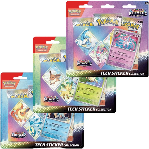 Pokemon Prismatic Evolutions Tech Sticker Collection (Leafeon, Glaceon & Sylveon) - EternaCards