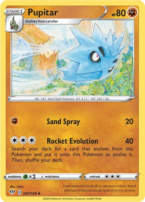 Pokemon Pupitar 087/189 SWSH03: Darkness Ablaze Reverse Holo - EternaCards
