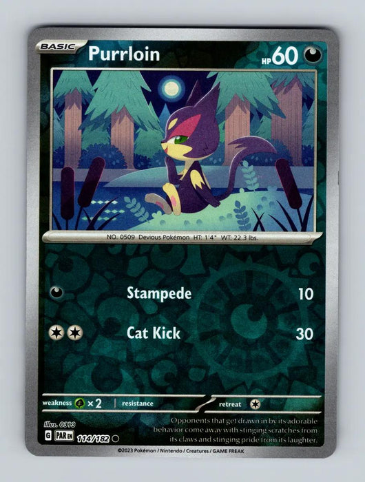 Pokemon Purrloin 114/182 SV04: Paradox Rift Normal - Eterna Cards
