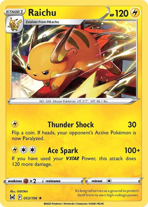 Pokemon Raichu 053/196 SWSH11: Lost Origin Reverse Holo - EternaCards