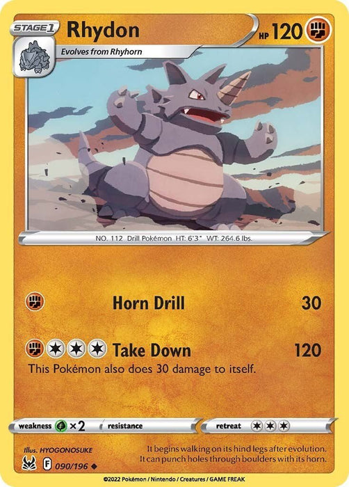 Pokemon Rhydon 090/196 SWSH11: Lost Origin Reverse Holo - EternaCards