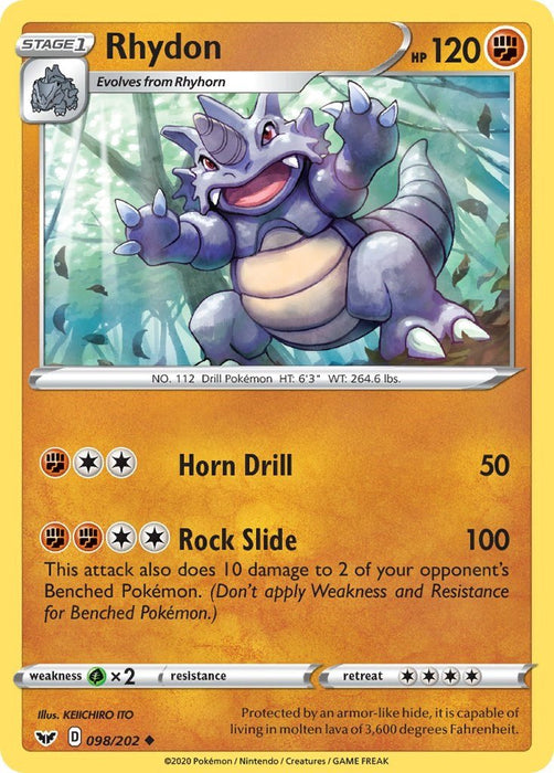 Pokemon Rhydon 098/202 SWSH01: Sword & Shield Base Set Normal - Eterna Cards