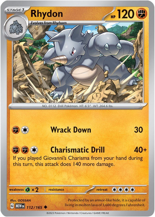 Pokemon Rhydon 112/165 SV: Scarlet & Violet 151 Reverse Holo - EternaCards
