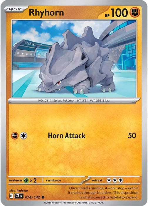 Pokemon Rhyhorn 074/142 SV07: Stellar Crown Reverse Holo - EternaCards