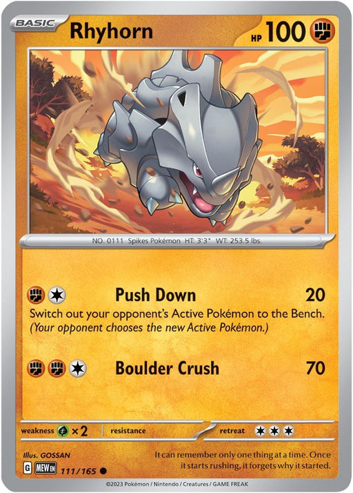 Pokemon Rhyhorn 111/165 SV: Scarlet & Violet 151 Normal - EternaCards