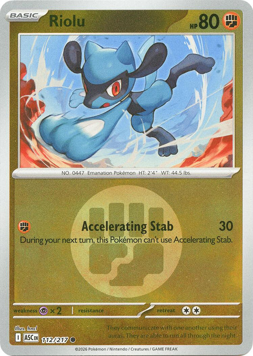 Pokemon Riolu (Energy Symbol Pattern) 112/217 ME: Ascended Heroes Reverse Holo - Eterna Cards