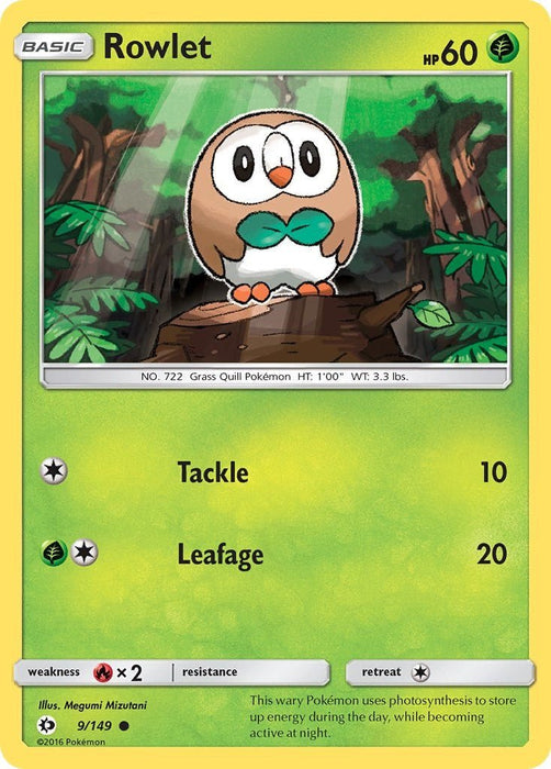 Pokemon Rowlet 9/149 SM Base Set Normal - Eterna Cards
