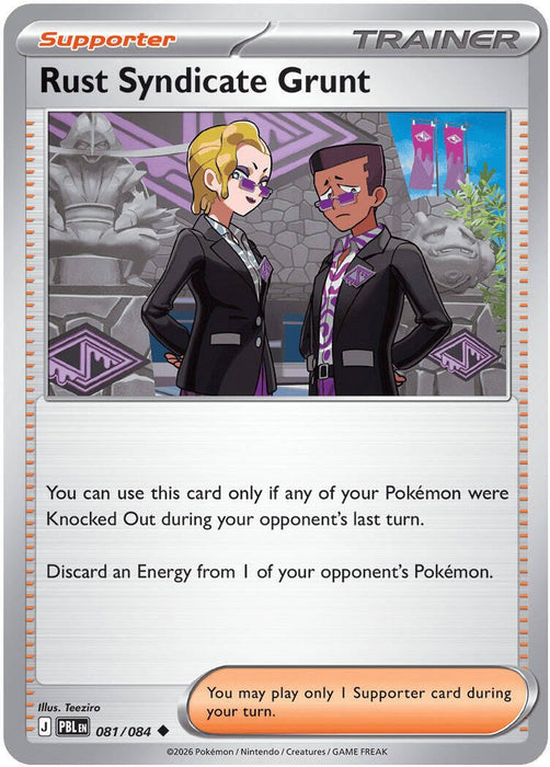 Pokemon Rust Syndicate Grunt - 081/084 ME05: Pitch Black Reverse Holo - Eterna Cards