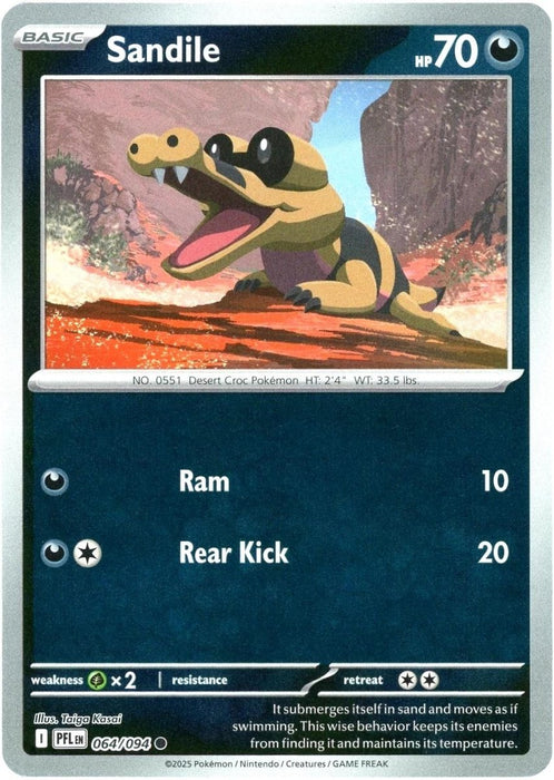 Pokemon Sandile 064/094 ME02: Phantasmal Flames Normal - Eterna Cards