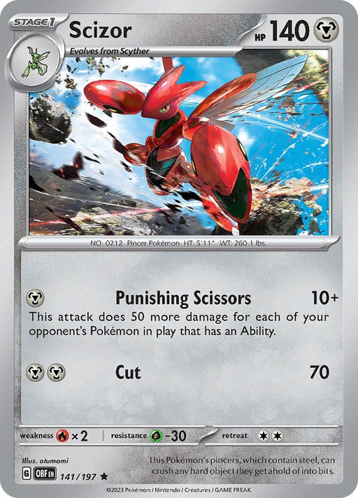 Pokemon Scizor 141/197 SV03: Obsidian Flames Holo - EternaCards