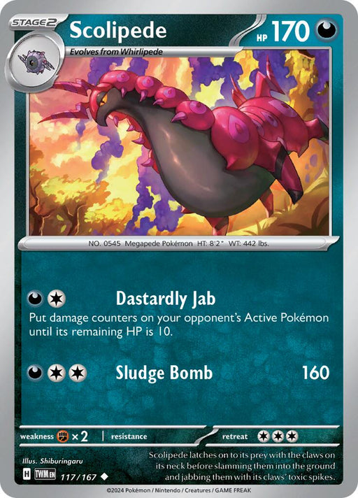 Pokemon Scolipede 117/167 SV06: Twilight Masquerade Reverse Holo - EternaCards