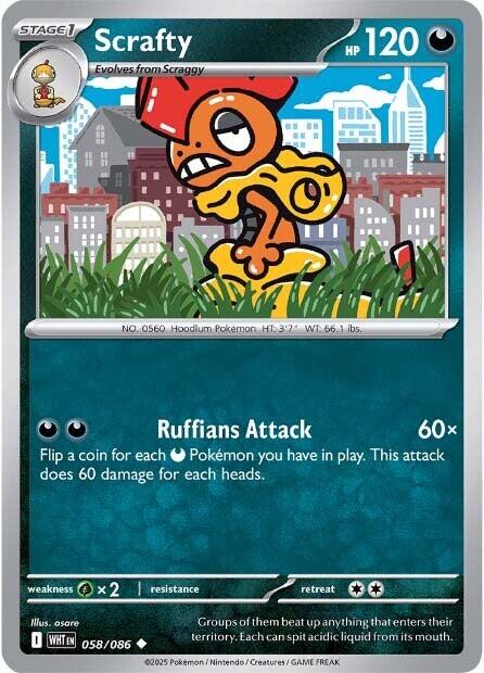 Pokemon Scrafty 058/086 SV: White Flare Reverse Holo - Eterna Cards