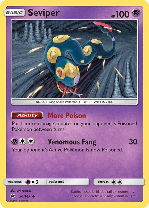 Pokemon Seviper 50/147 SM - Burning Shadows Normal - Eterna Cards