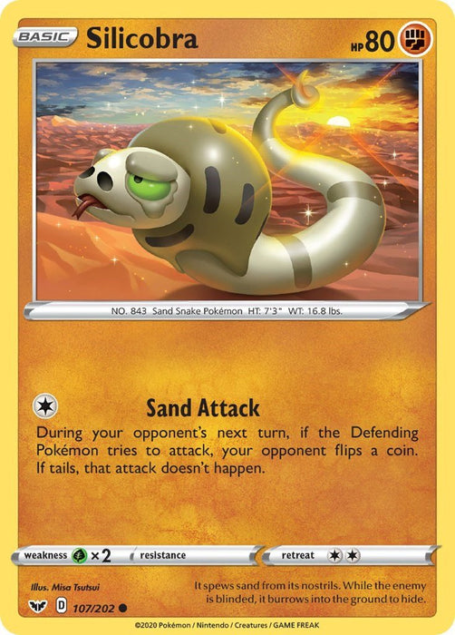 Pokemon Silicobra (107) 107/202 SWSH01: Sword & Shield Base Set Reverse Holo - Eterna Cards