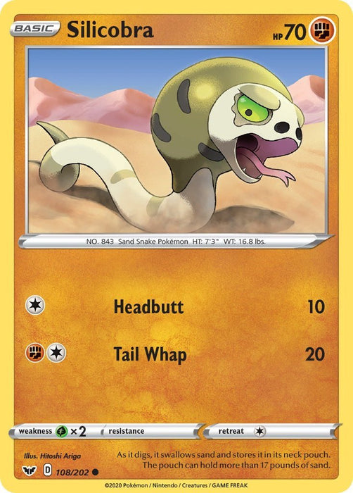 Pokemon Silicobra (108) 108/202 SWSH01: Sword & Shield Base Set Normal - Eterna Cards