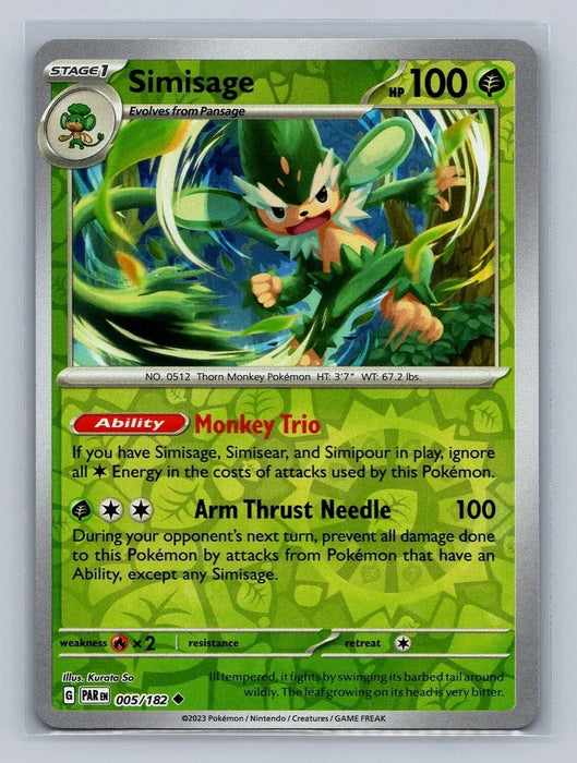 Pokemon Simisage 005/182 SV04: Paradox Rift Normal - Eterna Cards