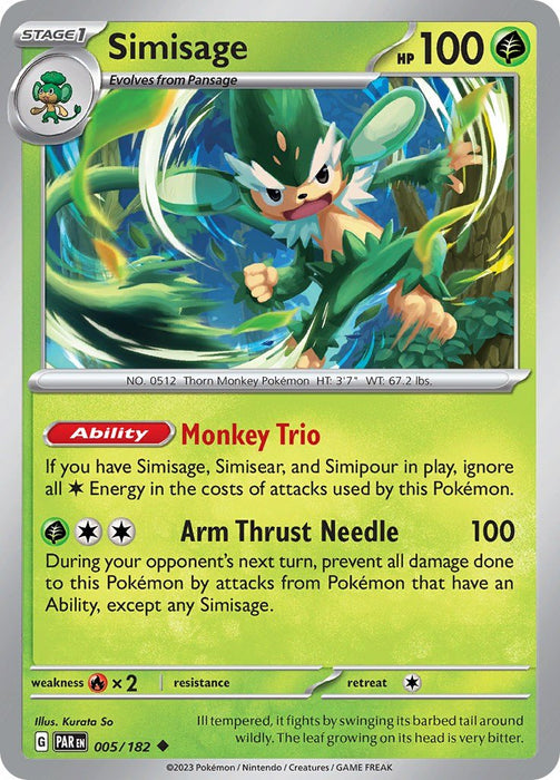 Pokemon Simisage 005/182 SV04: Paradox Rift Reverse Holo - EternaCards