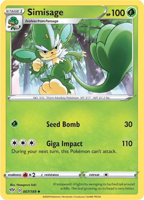 Pokemon Simisage 007/189 SWSH03: Darkness Ablaze Normal - EternaCards