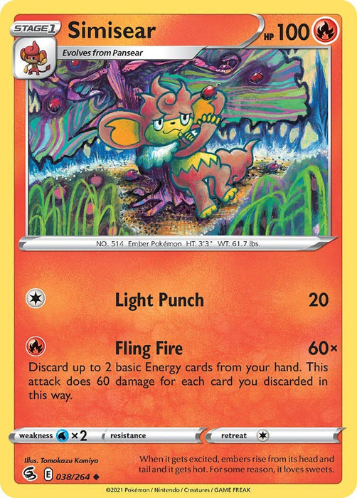 Pokemon Simisear 038/264 SWSH08: Fusion Strike Normal - Eterna Cards