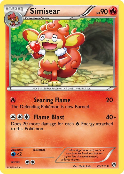 Pokemon Simisear 20/135 Plasma Storm Normal - Eterna Cards