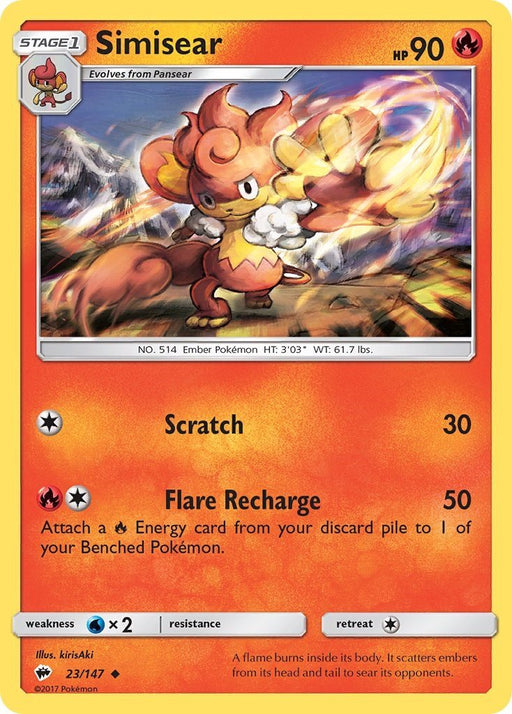 Pokemon Simisear 23/147 SM - Burning Shadows Normal - Eterna Cards