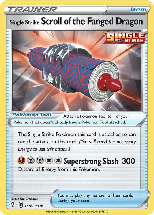 Pokemon Single Strike Scroll of the Fanged Dragon 158/203 SWSH07: Evolving Skies Reverse Holo - EternaCards