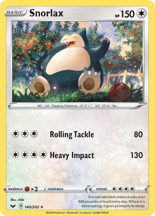 Pokemon Snorlax 140/202 SWSH01: Sword & Shield Base Set Reverse Holo - EternaCards