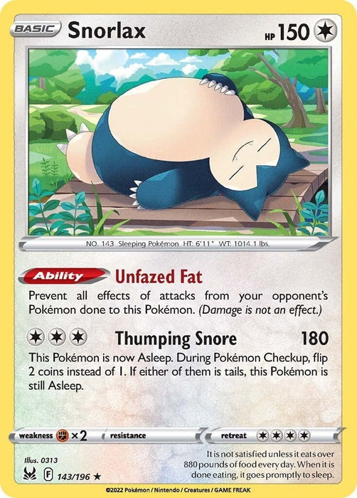 Pokemon Snorlax 143/196 SWSH11: Lost Origin Holo - EternaCards